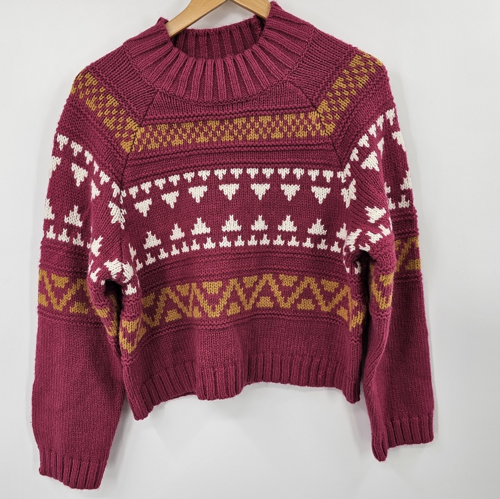 Universal Thread Magenta Fair Isle Knit Sweater with Mustard & Cream Accents - Picture 7 of 7
